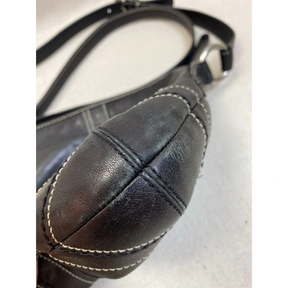 Vintage Y2K Coach Black Leather Crossbody Bag adjustable strap nickel hardware